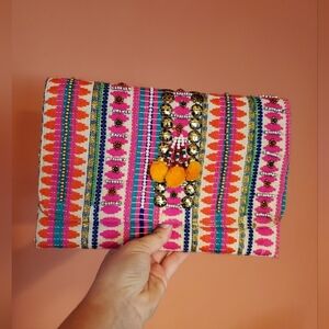 Boho Vintage Clutch--Embroided & Beaded